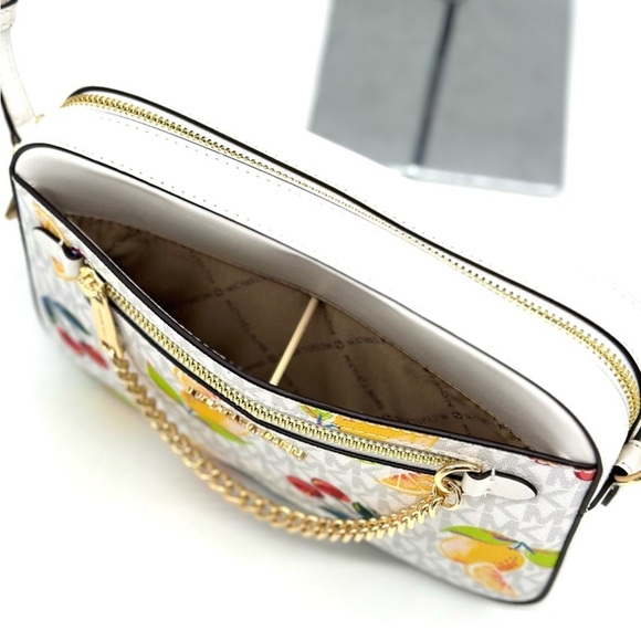 Michael Kors Large EW Zip Chain Xbody Crossbody Bag Optic White Multi - Picture 9 of 11
